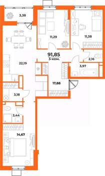 3-к квартира, вторичка, 92м2, 6/10 этаж