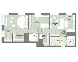 3-к квартира, строящийся дом, 95м2, 22/22 этаж