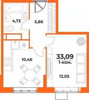 1-к квартира, вторичка, 33м2, 4/10 этаж