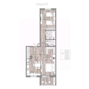 2-к квартира, строящийся дом, 64м2, 2/6 этаж