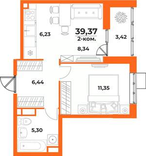 2-к квартира, вторичка, 39м2, 7/10 этаж