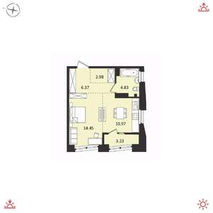 1-к квартира, вторичка, 41м2, 17/17 этаж