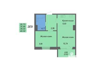 2-к квартира, строящийся дом, 40м2, 10/10 этаж