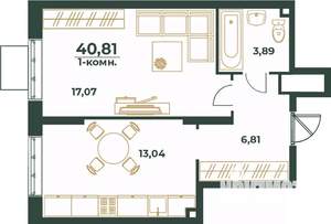 1-к квартира, вторичка, 41м2, 3/24 этаж