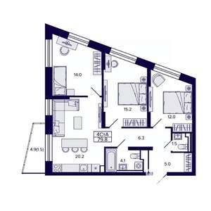 4-к квартира, строящийся дом, 80м2, 3/30 этаж