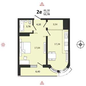 2-к квартира, вторичка, 53м2, 18/25 этаж