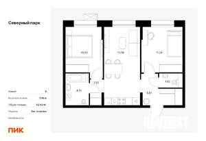 2-к квартира, вторичка, 53м2, 10/10 этаж