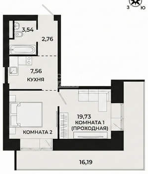 2-к квартира, вторичка, 42м2, 6/8 этаж