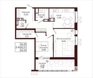 2-к квартира, вторичка, 65м2, 6/19 этаж