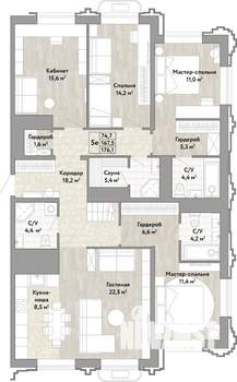 5-к квартира, вторичка, 176м2, 20/21 этаж