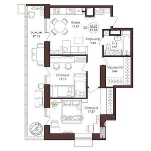 2-к квартира, вторичка, 70м2, 3/23 этаж