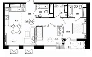 3-к квартира, строящийся дом, 62м2, 11/17 этаж