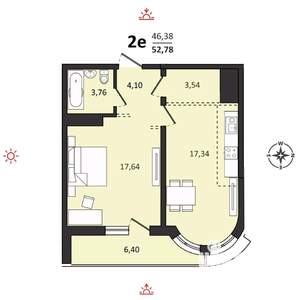 2-к квартира, вторичка, 53м2, 17/25 этаж