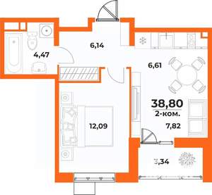 2-к квартира, вторичка, 39м2, 8/10 этаж
