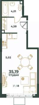 Студия квартира, вторичка, 35м2, 16/24 этаж
