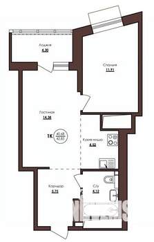 1-к квартира, вторичка, 43м2, 17/23 этаж