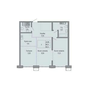 3-к квартира, строящийся дом, 80м2, 13/23 этаж