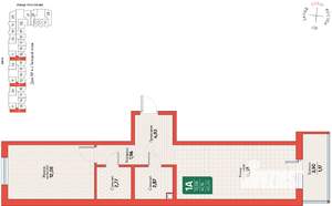 1-к квартира, вторичка, 42м2, 7/12 этаж