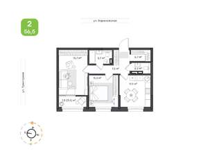 2-к квартира, вторичка, 57м2, 9/9 этаж