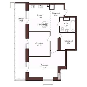 2-к квартира, вторичка, 70м2, 3/23 этаж