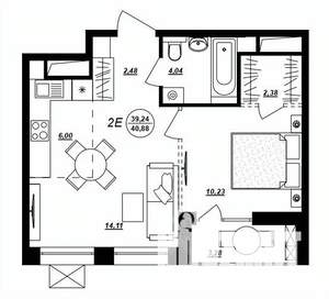 2-к квартира, вторичка, 41м2, 2/17 этаж