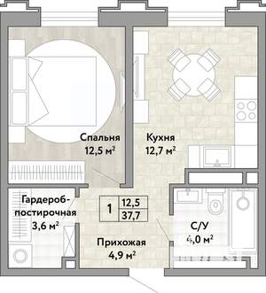 1-к квартира, вторичка, 39м2, 2/21 этаж