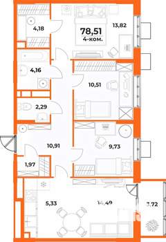4-к квартира, вторичка, 79м2, 6/10 этаж