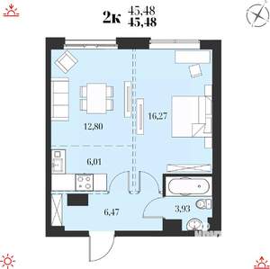 2-к квартира, вторичка, 45м2, 10/19 этаж