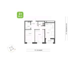 2-к квартира, вторичка, 59м2, 9/9 этаж