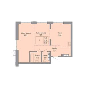 2-к квартира, строящийся дом, 75м2, 20/23 этаж