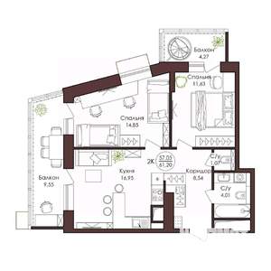 2-к квартира, вторичка, 61м2, 5/23 этаж