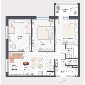 3-к квартира, вторичка, 75м2, 2/19 этаж