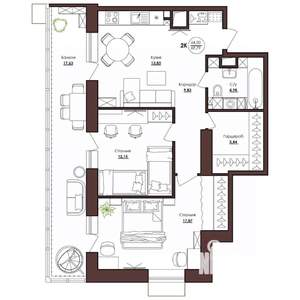 2-к квартира, вторичка, 70м2, 2/23 этаж