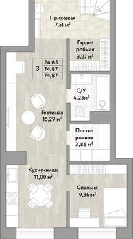 3-к квартира, вторичка, 75м2, 1/22 этаж