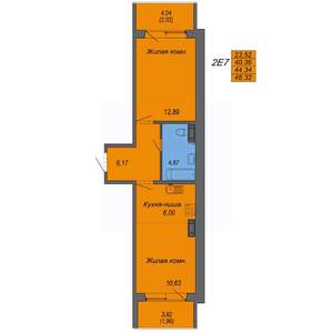 2-к квартира, строящийся дом, 48м2, 6/10 этаж