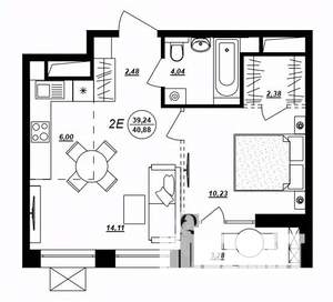 2-к квартира, строящийся дом, 41м2, 12/17 этаж