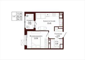 1-к квартира, вторичка, 34м2, 19/19 этаж
