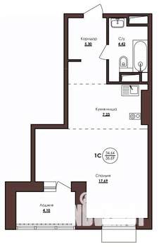1-к квартира, строящийся дом, 37м2, 10/23 этаж