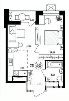 2-к квартира, строящийся дом, 41м2, 3/17 этаж