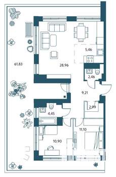 2-к квартира, вторичка, 94м2, 14/15 этаж