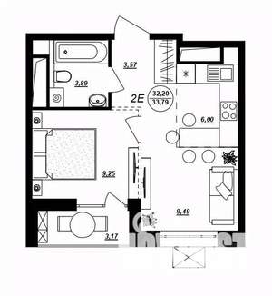 2-к квартира, строящийся дом, 34м2, 10/17 этаж