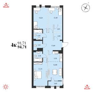 4-к квартира, строящийся дом, 95м2, 15/19 этаж