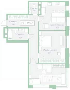 2-к квартира, вторичка, 89м2, 3/20 этаж