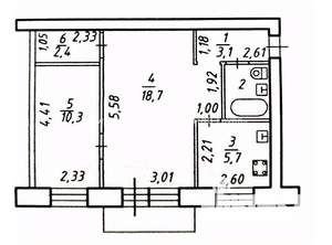 2-к квартира, вторичка, 43м2, 3/5 этаж