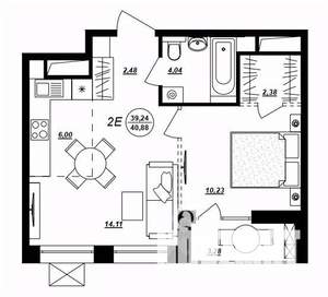 2-к квартира, строящийся дом, 41м2, 15/17 этаж