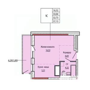 1-к квартира, строящийся дом, 32м2, 16/25 этаж