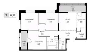 3-к квартира, вторичка, 74м2, 5/9 этаж