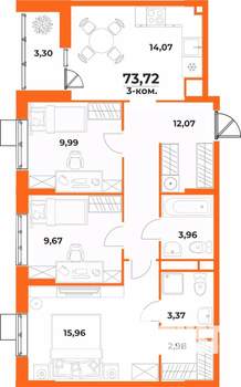 3-к квартира, вторичка, 74м2, 5/10 этаж