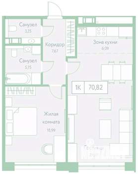 1-к квартира, вторичка, 71м2, 16/20 этаж