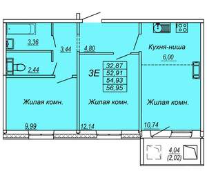 3-к квартира, вторичка, 55м2, 4/10 этаж